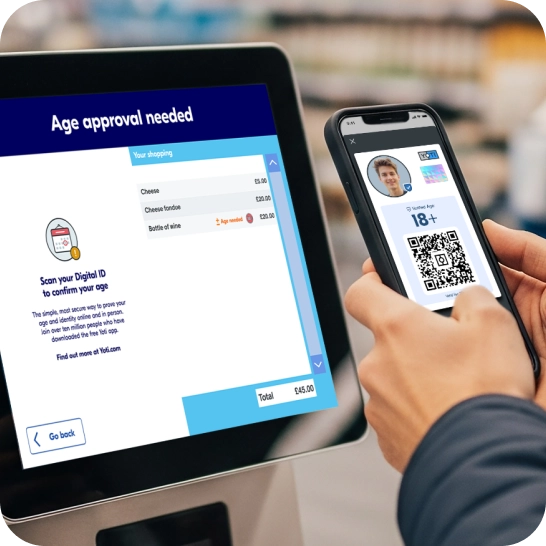 Person using Digital ID via QR code at self checkout terminal