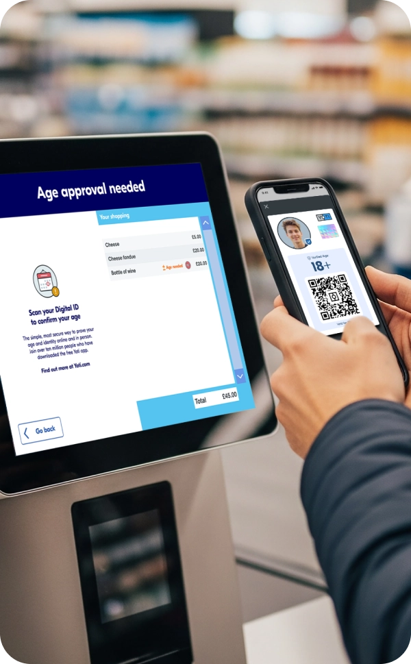 Person using Digital ID via QR code at self checkout terminal