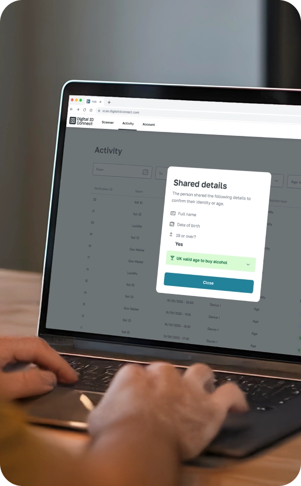 Digital ID Connect reports page for business users