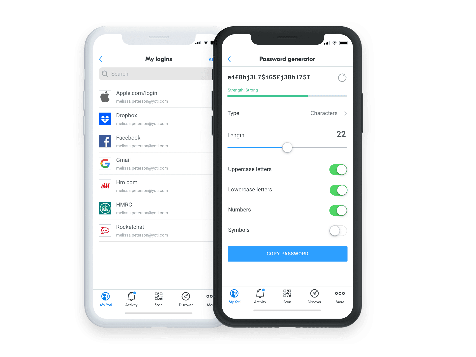 Yoti password manager generating a strong password