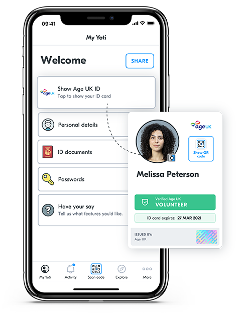 Age UK ID card in the yoti app
