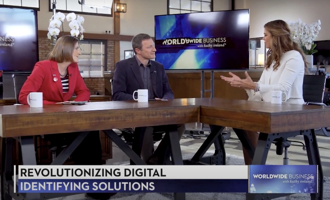 Yoti features on Worldwide Business with Kathy Ireland Julie Dawson, Yoti's Chief Policy & Regulatory Officer, and Robin Tombs, Yoti's Co-founder and CEO, during a televised interview with Kathy Ireland discussing revolutionising digital identifying solutions
