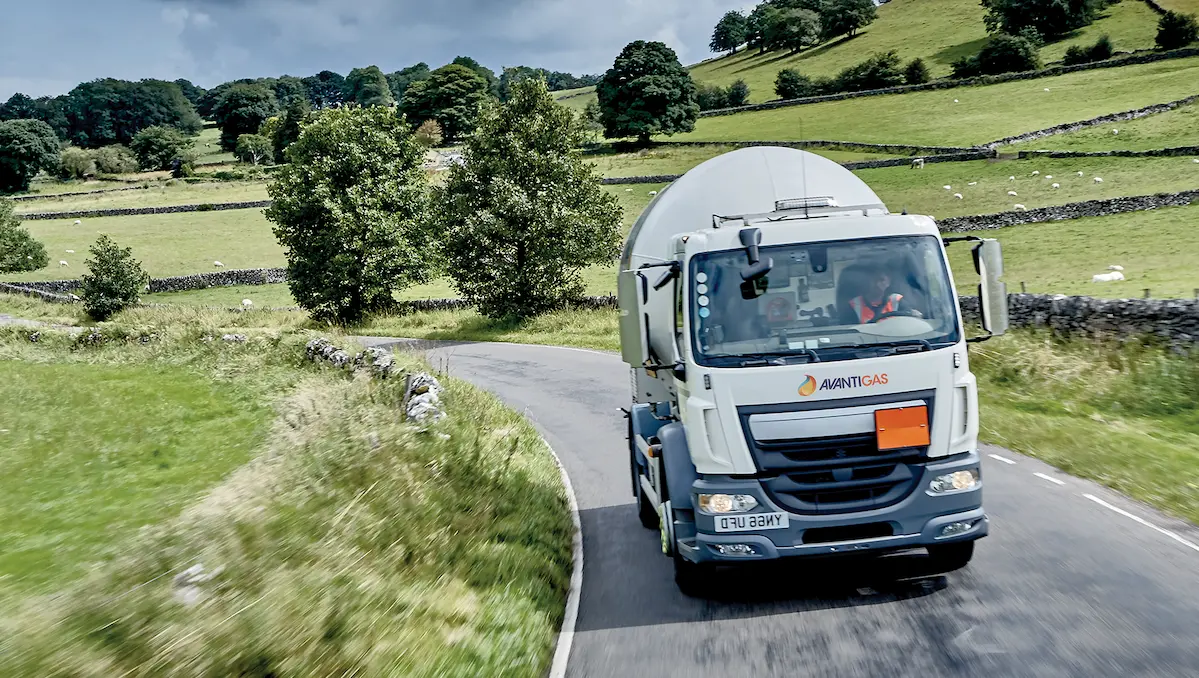 Gas truck driving through the countryside