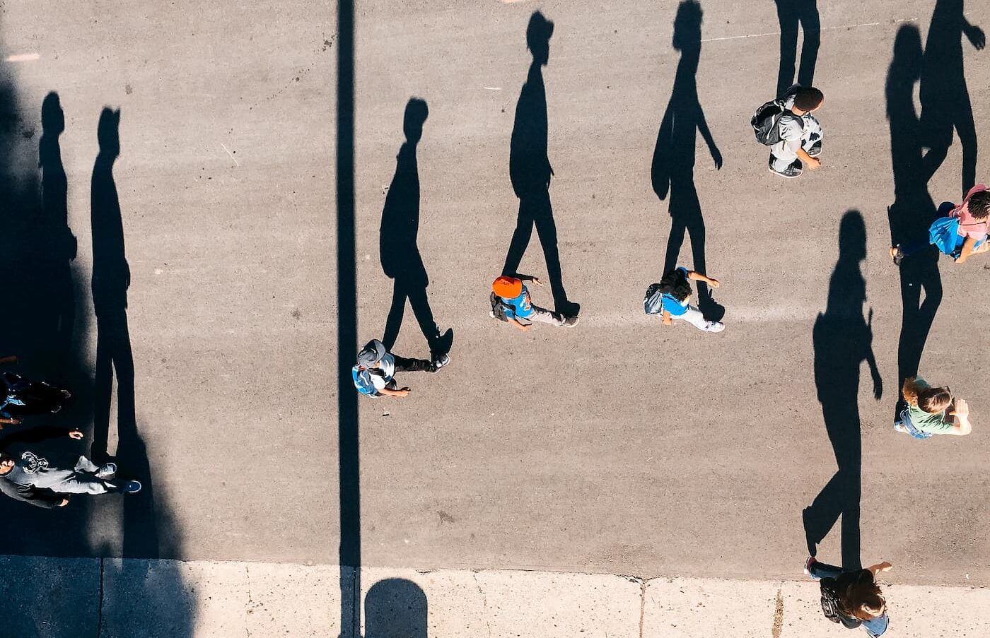 Aerial view of people walking in the street