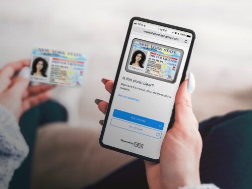 Woman verifying her identity with a Business using IDV, Powered by yoti
