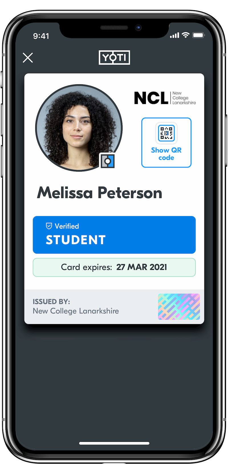 Student ID on the Yoti app