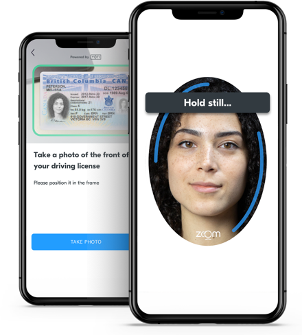 Product screens on mobile of face matching to a identity document