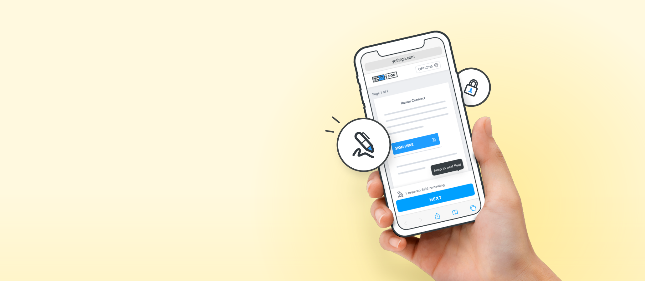 Mobile screen showing that you can sign documents from your smartphone with Yoti esignatures
