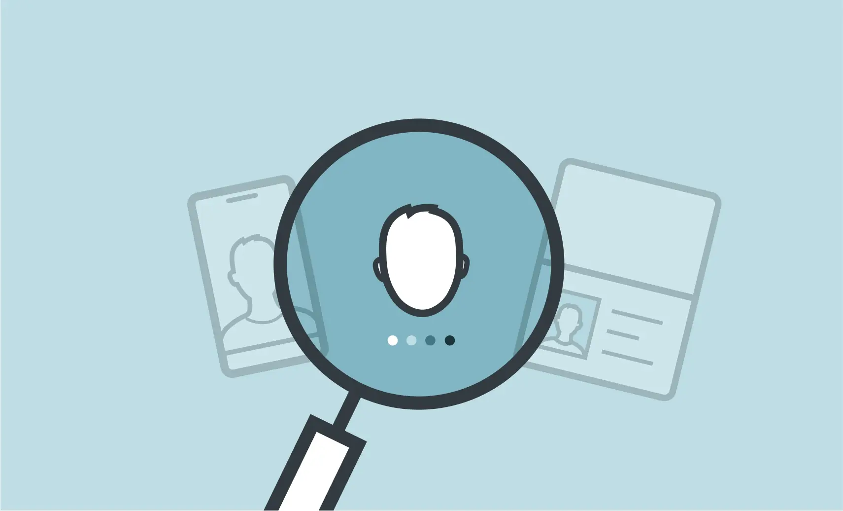 An illustration depicting the job of a super recogniser to match faces with identity documents and photographs