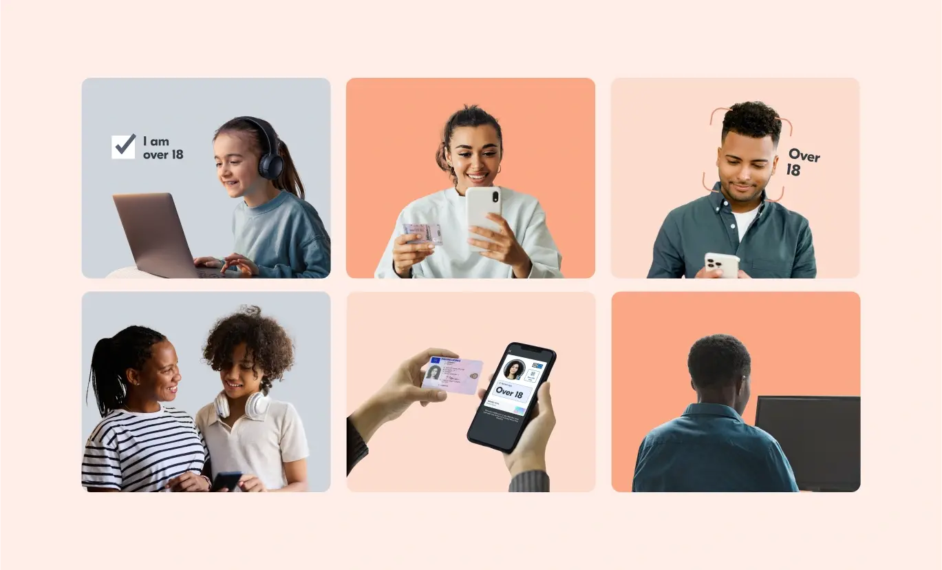 Our Fifth Regulatory Roundtable: exploring age assurance methods 6 squares showing different users using different age assurance methods