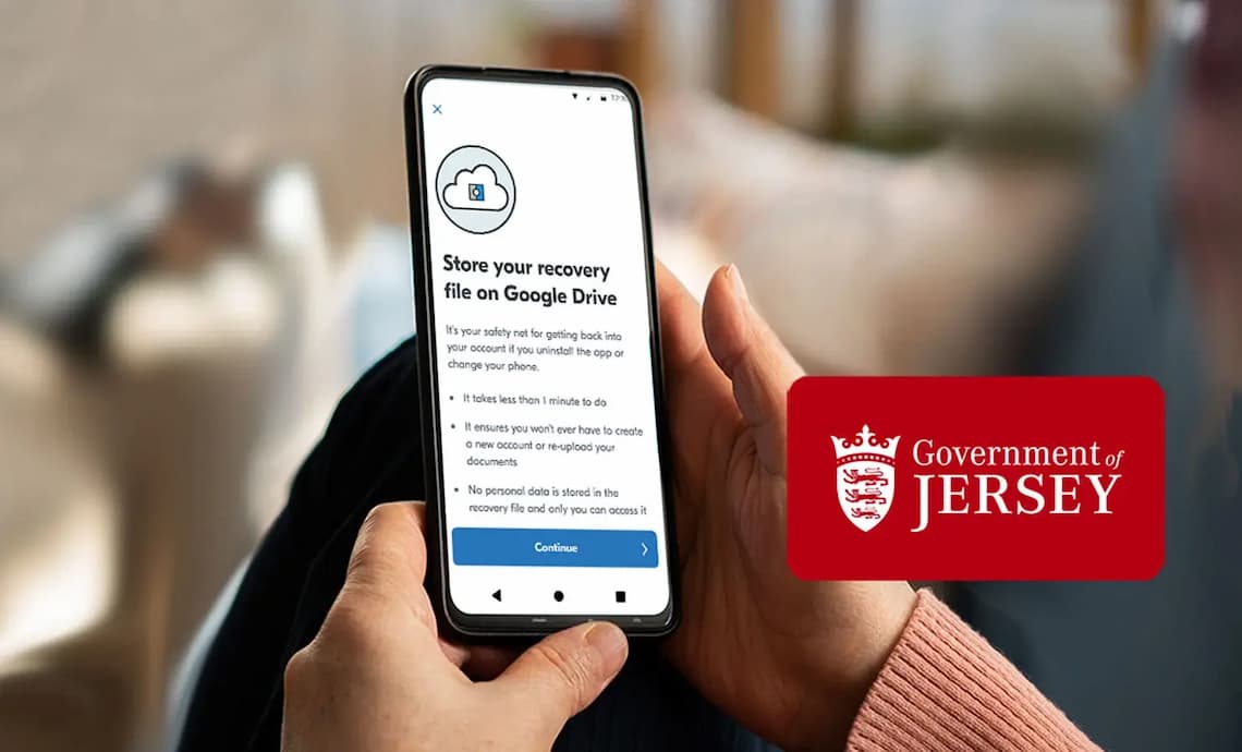 A phone scree showing how to create a recovery file on the digital ID app