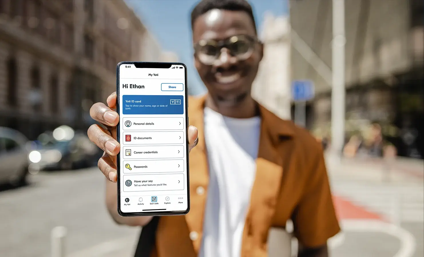 Man showing the front page of his Yoti ID app