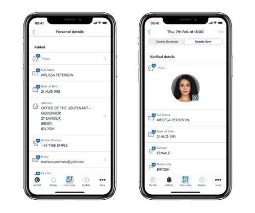 2 screens showing how to select which details to share about yourself in the case of a peer-to-peer check