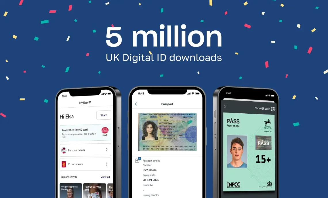 5 million UK Digital ID Downloads! with a product screen from each EasyID, Smart ID, and Yoti ID, which make up the Digital ID Connect network