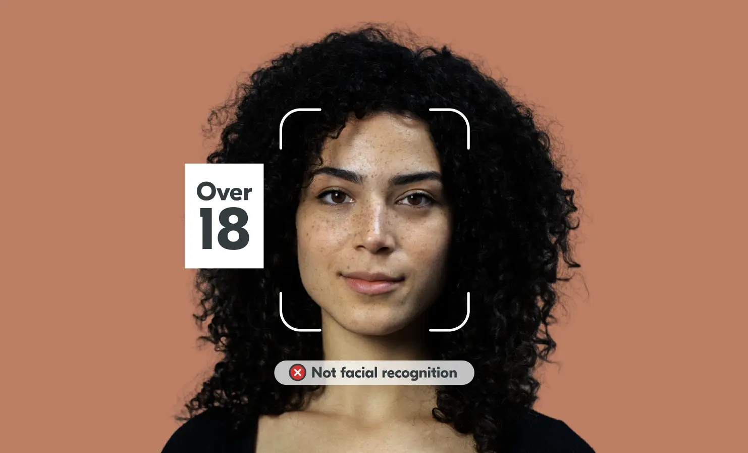 Image of woman's face being estimated for age, which is not the same as facial recongition