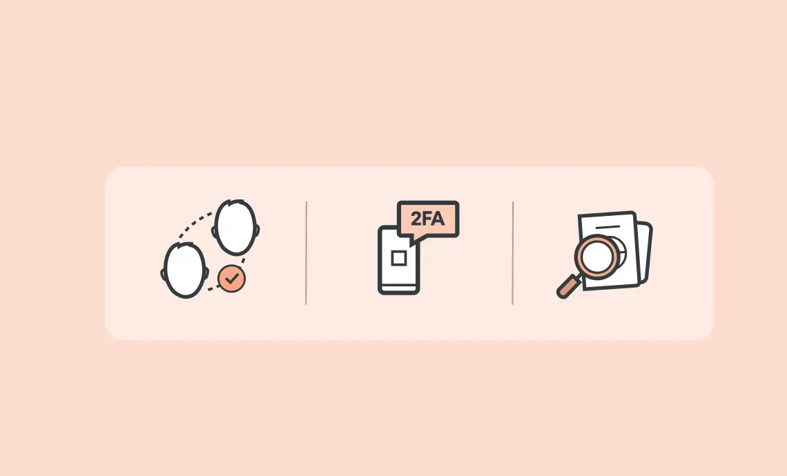 An image showing three icons, which represent face matching, multi-factor verification and document authenticity checks. These are three of the methods discussed in the article.