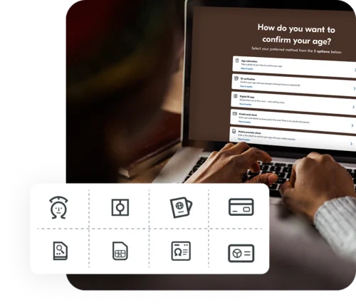 Laptop screen showing several options to confirm age