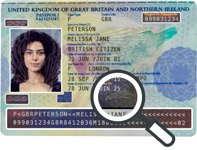 Document verification. Image of passport being verified.