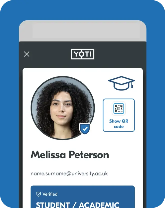 Yoti app screen showing a Student ID Card