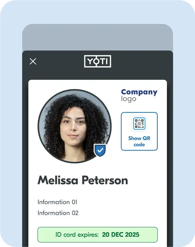 Yoti app screen showing a verified credential issued by a Company