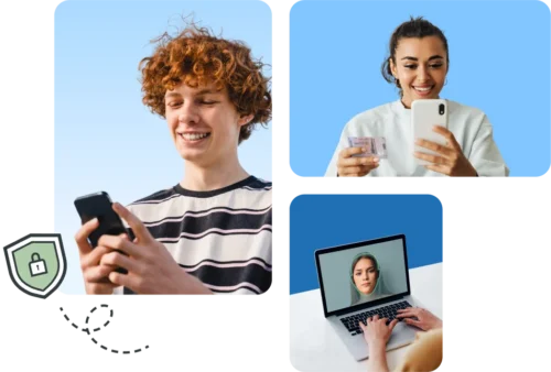 People using Yoti secure solutions on their mobile phones and laptop