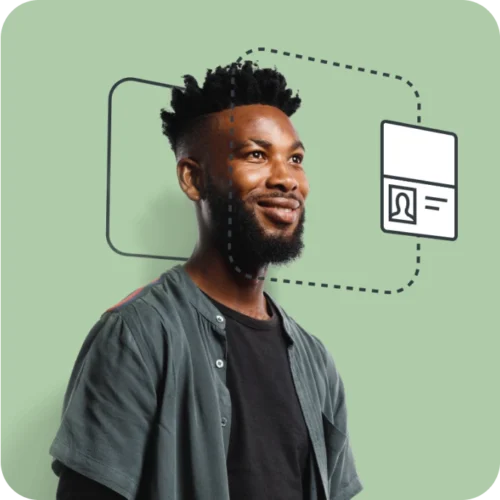 Man with illustrated identity check