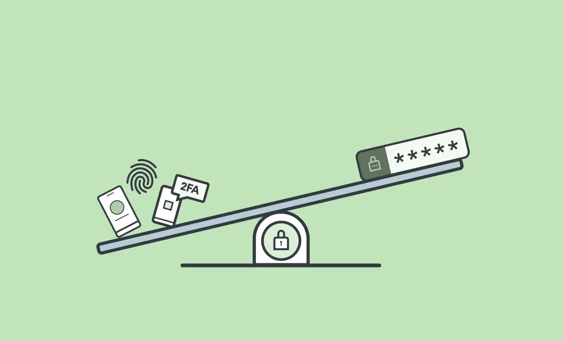 Beyond passwords: exploring modern authentication methods for secure login Graphic depicting the balance security and user experience with robust authentication methods such as MFA, biometrics and passwordless, versus a traditional username and password