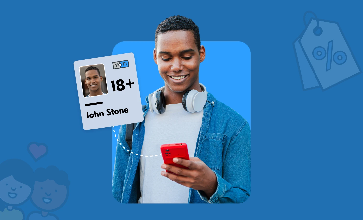 An image of a student using their mobile phone. An illustration shows that they're viewing their Yoti Digital ID.