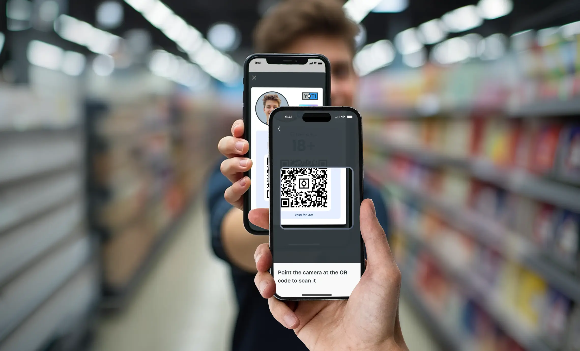 An image of the ID Checker app being used in the real world to scan a customer's digital ID.