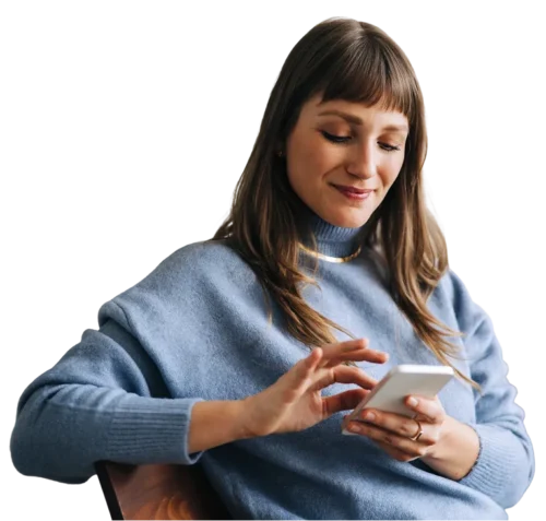 Lady sad down looking at her phone